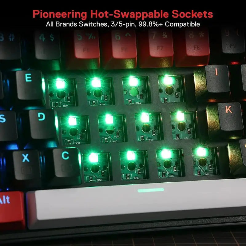 Redragon K628 PRO 75% 3-Mode Bluetooth 2.4Ghz Wireless RGB USB LED Gaming Keyboard 78 Keys Hot Swappable Compact Mechanical