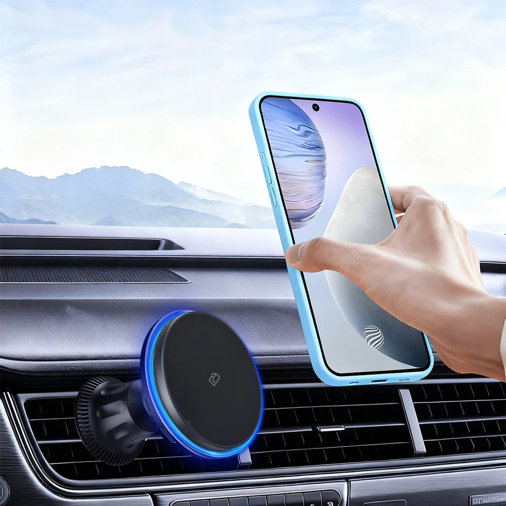 Magnetic Car Wireless Charger. Super Strong Magnetic Adsorption.Small Size And Portable.Fast charging.Blue Light/Scrolling Light