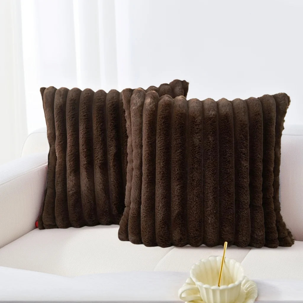 pack of 2 of artificial plush pillowcases, luxurious soft striped decorative pillowcases, suitable for sofa interiors