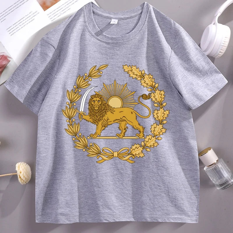 Iran T-Shirt Lion and Sun Persian Pride T Shirt Iran Map Unisex Iranian Apparel Cotton Funny T-Shirts O Neck Tee Shirt