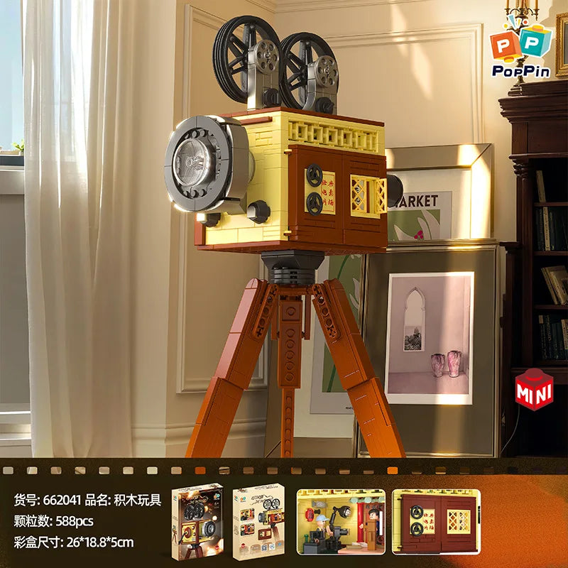 Retro camera, nostalgic coffee machine, telephone, building block model, creative assembly toy, desktop decoration, gift