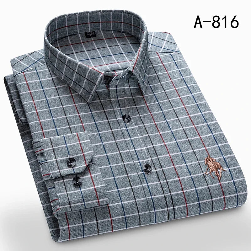 New Spring Fashion Flannel Long Sleeve Shirts For Men Plaid Plus Size Cotton Warm Soft Clothing Business Chic Smart Dress Shirts