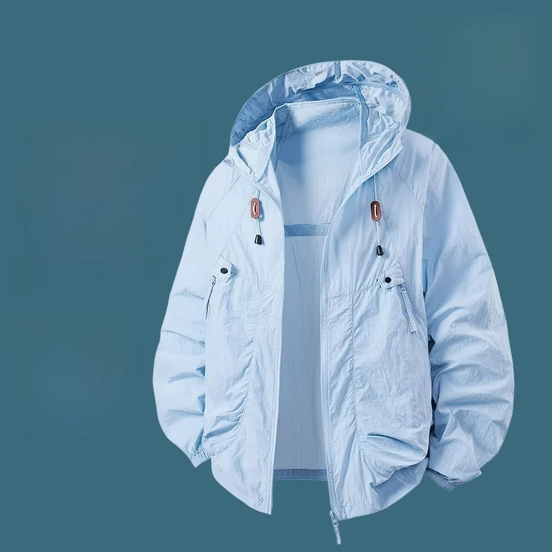 UV Protection Ice Silk Lightweight Outdoor Jacket for Men Breathable Skin Shirt Couple's Summer Fashion Urban Style Hat