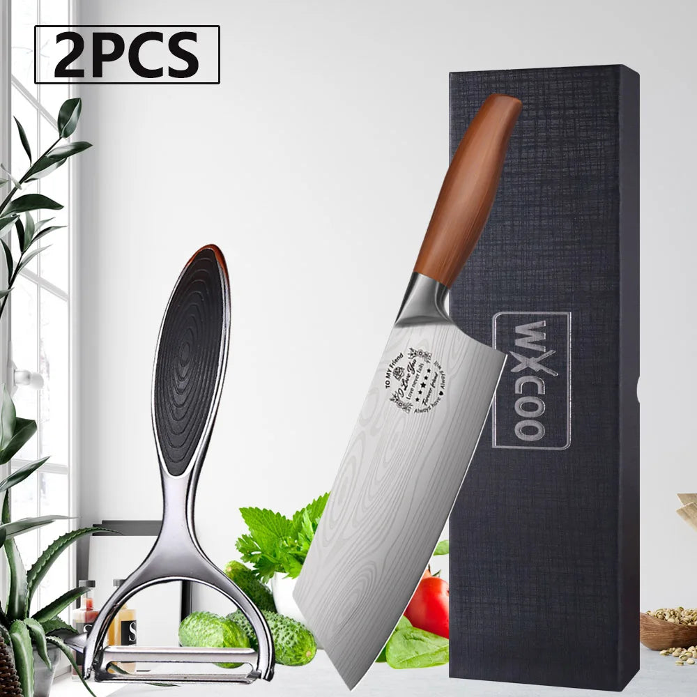 WXCOO Professional Chef's Knife Japanese Sharp Meat Cleaver Cooking Damascus Laser Kitchen with Gift Box Fruit Slicing Knife
