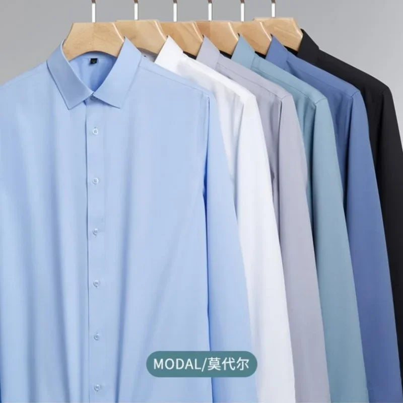 Quality Anti-Wrinkle Men Shirt Long Sleeves Dress Shirts For Men Slim Fit Camisa Social Business White Office Shirt  5XL