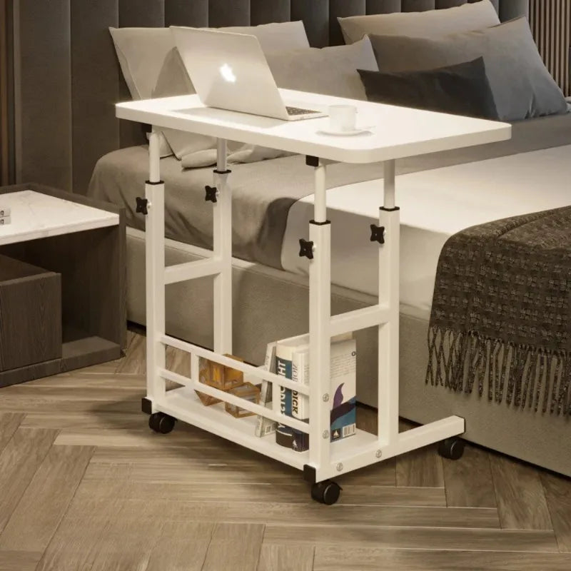 Portable Adjustable Laptop Desk with Wheels Simple Movable Bedside Computer Table Lift Study Table for Bedroom Office Home Use