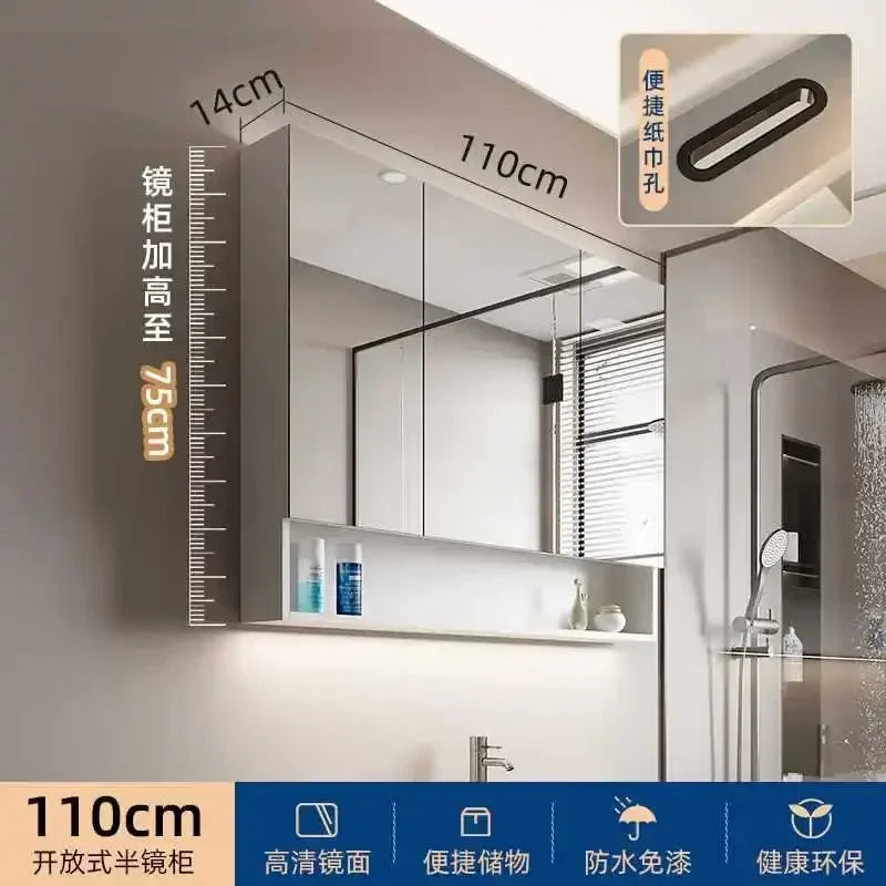 Smart Bathroom Cabinets Makeup Mirror Storage Cabinet LED Light Wall Mirror Cabinet with Time Digital Display Bathroom Furniture