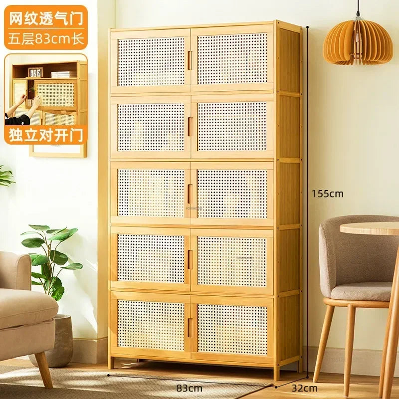 Home Living Room Furniture Stand Storage Cabinet Modern Rattan Bamboo Living Room Cabinet Changhong Glass Door Layered Shelf jl