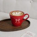 1Pc Ceramic Mug with Bowknot Design, Pearl Dot Lace Design, Exquisite and Simple Bowknot Mug Coffee Cup, Suitable for Home Decoration, Daily Breakfast Drinking Cup, Afternoon Tea Coffee Cup, Restaurant Cafe Latte Art Cup, Gif