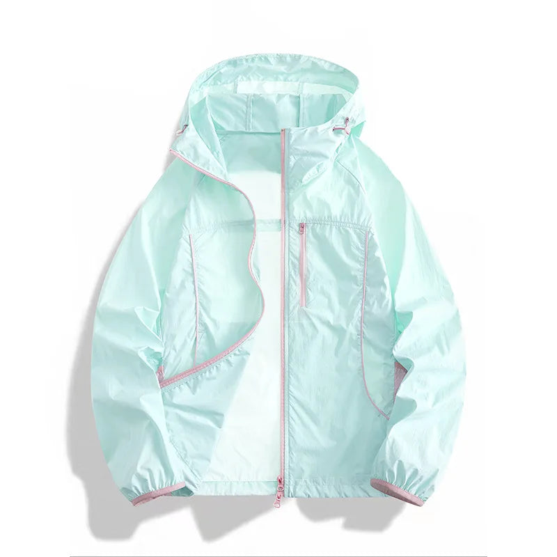 Summer UV Protection Hooded Jacket Unisex UPF50+ Ultra Thin Ice Silk Fishing Skin Coat with Quick-Dry Technology Outdoor Sports