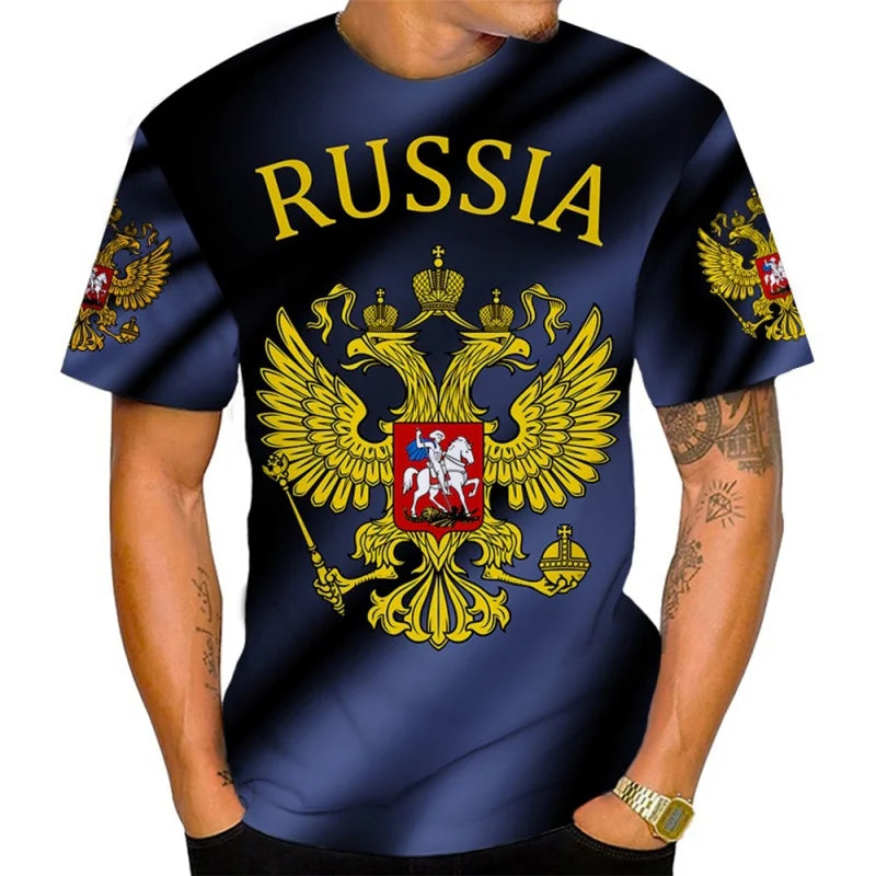 Russia Flag Pattern T Shirt For Men National Emblem 3D Printed T-Shirts Summer Casual Round Neck Tees Loose Short Sleeve Tops