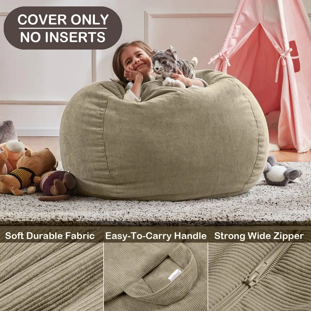 OTAUTAU Corduroy Bean Bag Cover Doll Storage Pouf Corner Beanbag DD005【No Filler Inside! Need To Fill It By Yourself !】