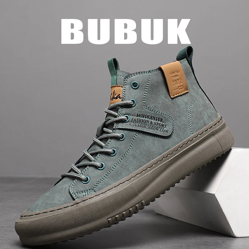 Bubuk New Trendy Fashion Men's Motorcycle Boots Soft Upper Sole Comfortable Mid-Top Design Ankle Boots Men's Fashion Lace-Up Sneakers Casual Sports Shoes