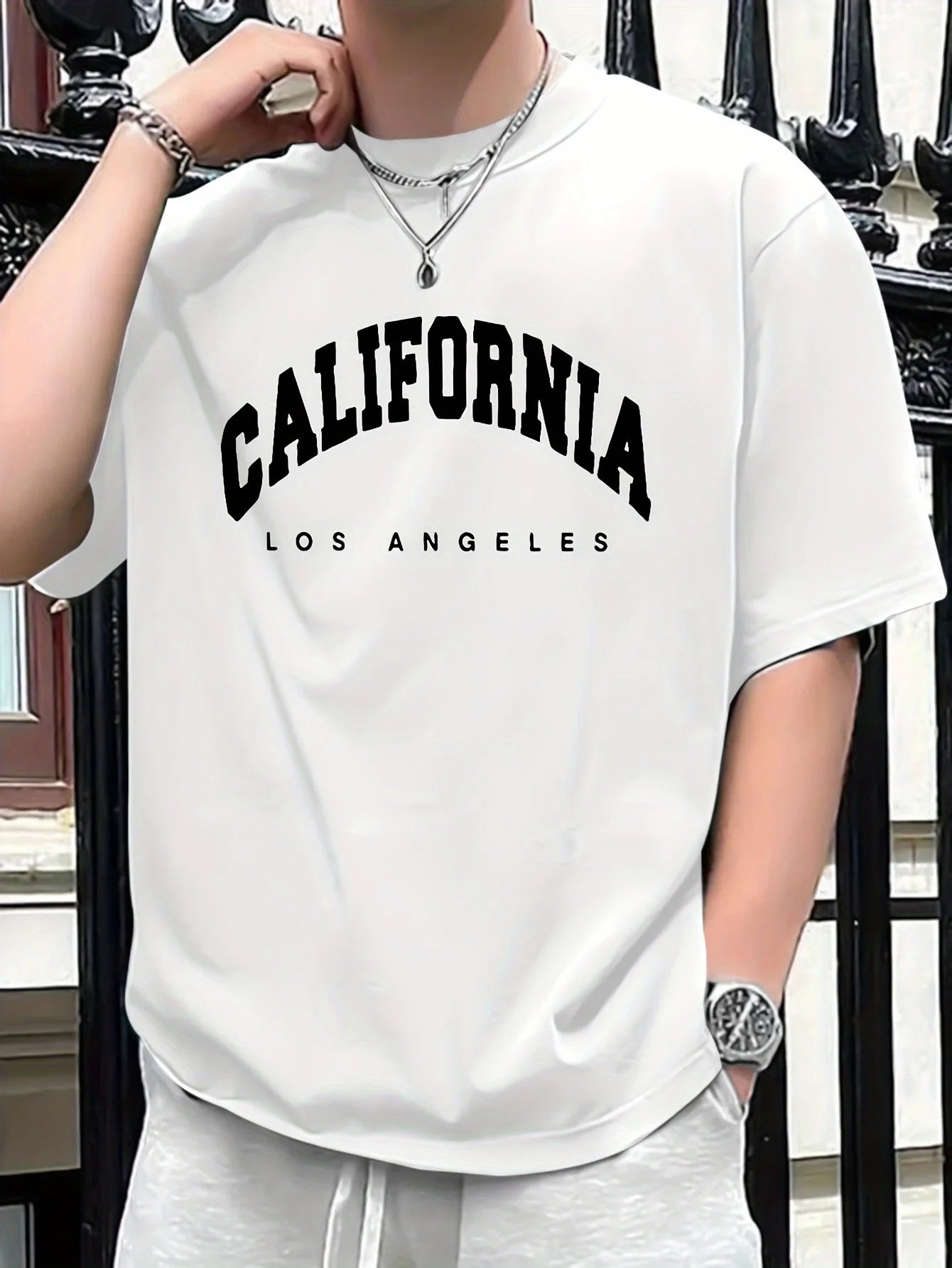 Summer men's 100% pure cotton casual loose fit plus CALIFORNIA printed sports comfortable round neck short sleeved T-shirt top