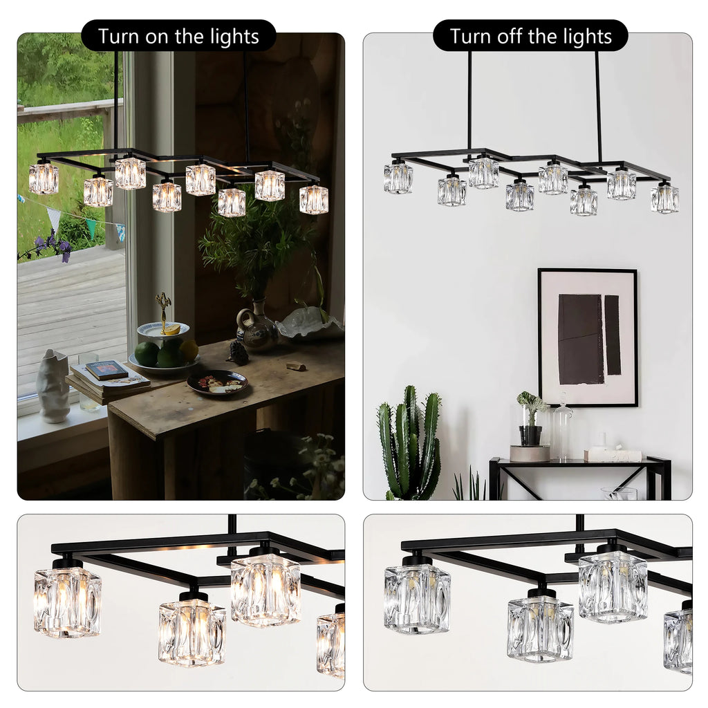 39 inch modern minimalist crystal chandelier black metal light stand adjustable height for living room kitchen porch