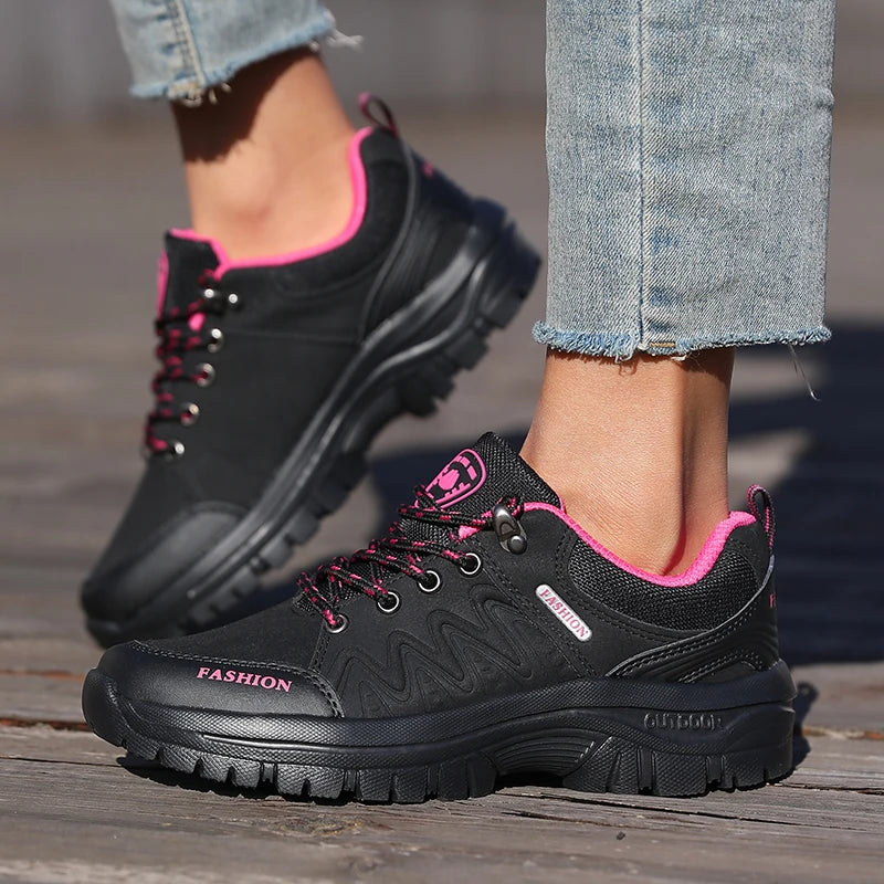 Ladies' Outdoor Hiking Shoes with Black and Pink Non Slip Soles Fashionable Sports Shoes Breathable Mesh Running Hiking Boots - Free Item Weekend (50% off).