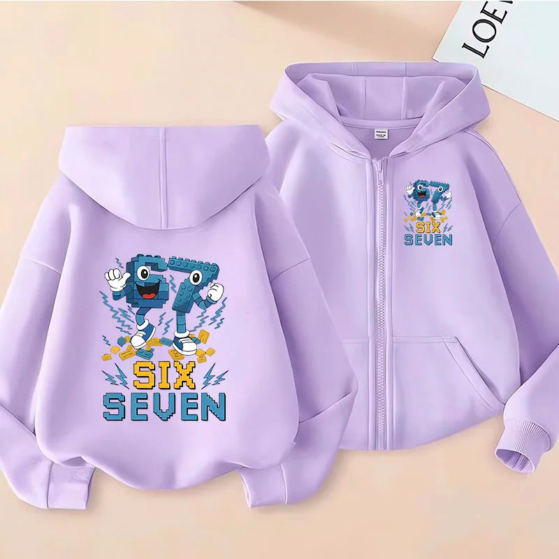Children's Funny 67 Brainrot Zip Up Sweatshirts Six Seven Hoodies Clothes Kid Girl Boy Zipper Hoody Baby Casual Fashion Tops
