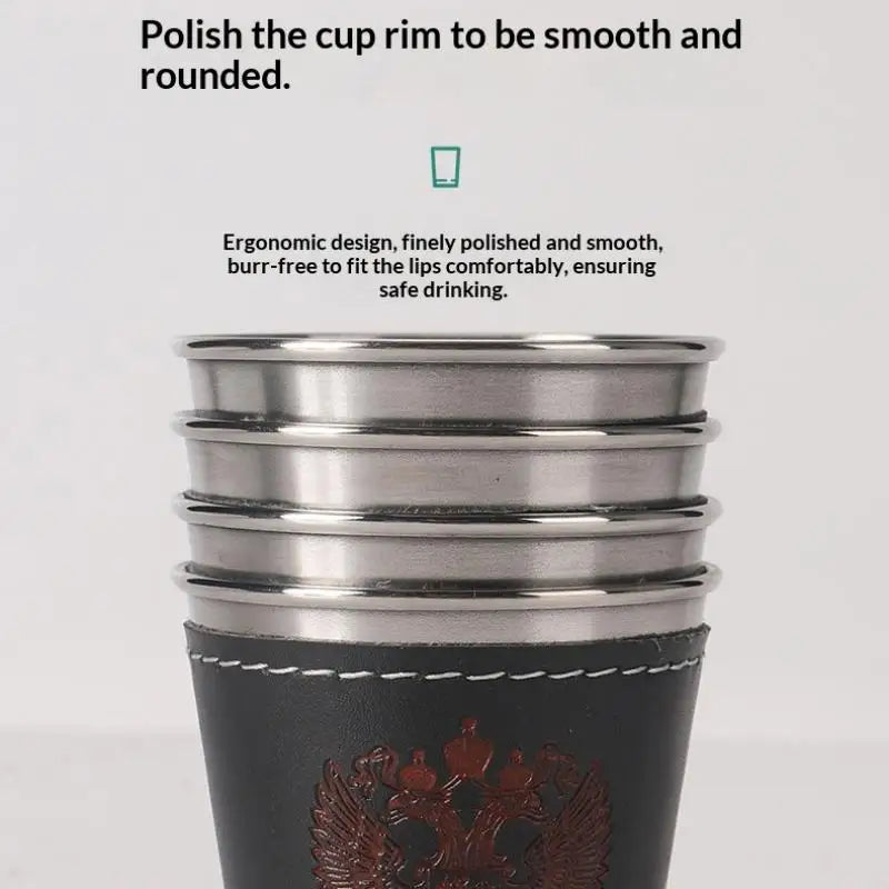 4Pcs/Set Wine Beer Whisky Cup Camping Tableware Outdoor Travel Cups Stainless Steel Cup With PU Leather Portable Coffee