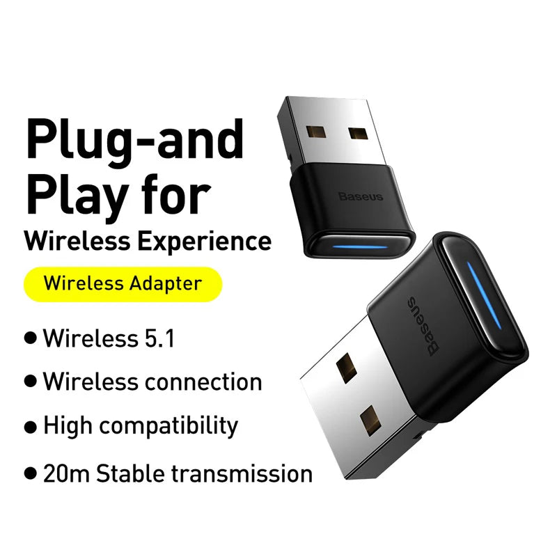 Baseus USB Bluetooth Adapter Bluetooth 5.1Music Audio Receiver Transmitter For PC Speaker Laptop Wireless Mouse USB Transmitter - Free Item.
