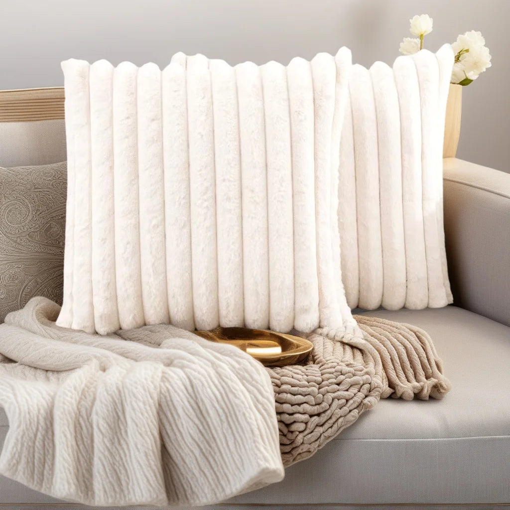 pack of 2 of artificial plush pillowcases, luxurious soft striped decorative pillowcases, suitable for sofa interiors