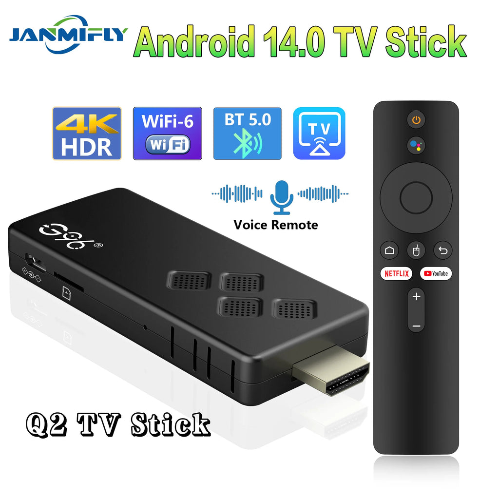 New Smart TV Stick Q2 High-performance Android 14.0 4K Ultra HD Dual Wifi 6 Bluetooth 5.0 Multi Language Streaming Media Player