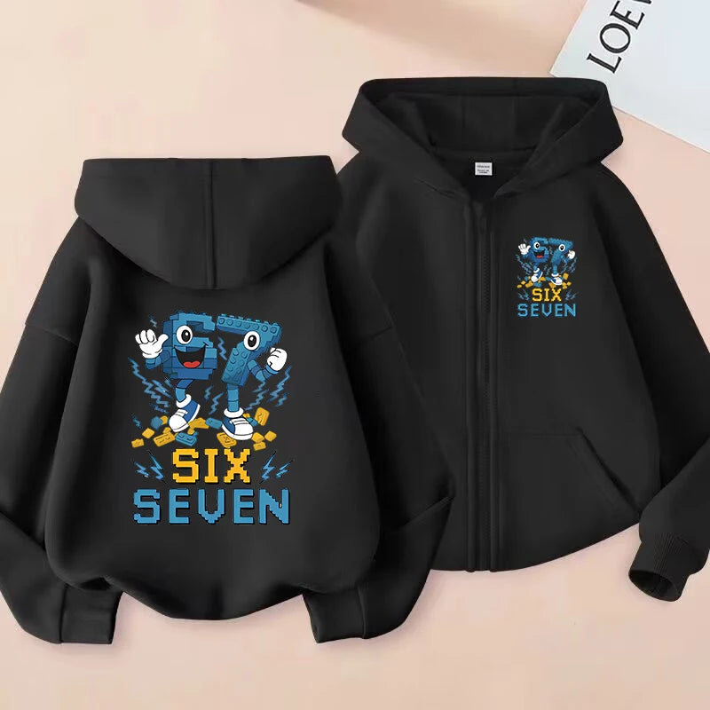 Children's Funny 67 Brainrot Zip Up Sweatshirts Six Seven Hoodies Clothes Kid Girl Boy Zipper Hoody Baby Casual Fashion Tops
