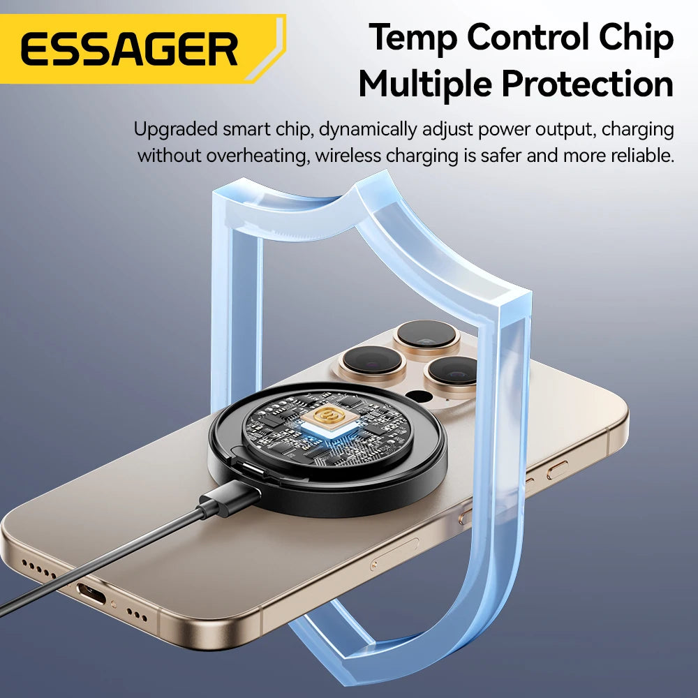 Essager Magnetic Wireless Charger With Holder 15W Fast Charging For iPhone17 16 15 14Pro Max Airpods Mini Wireless Phone Charger - Free Item Weekend (50% off).