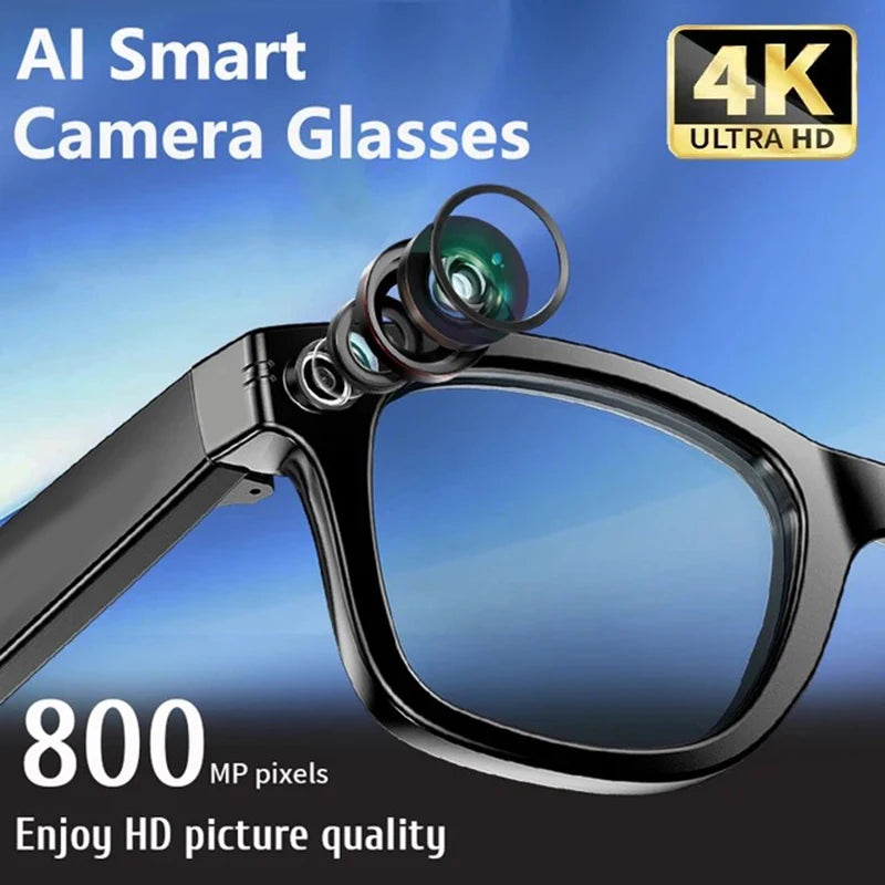 4K 800W pixel Smart AI Glasses Shooting Camera Photo Video Voice Assistant Call Translation Waterproof Bluetooth Glasses