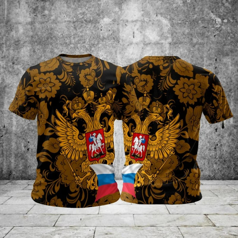 Russia Flag Map Pattern T Shirt For Men National Emblem 3D Printed T-Shirts Summer Casual Round Neck Tees Loose Short Sleeve Top