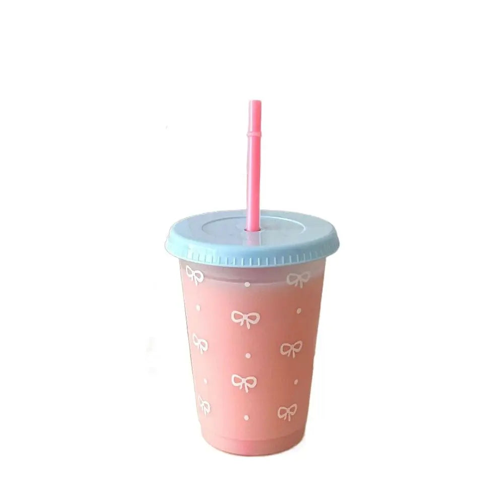Kawaii 470/700ml Straw Cup with Lid Korean Water Bottle Plastic Reusable Drinking Bottles Coffee - Free Item.