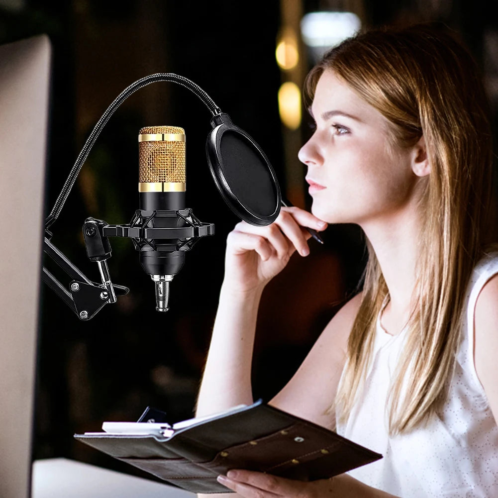 Podcast Equipment Bundle with BM800 Microphone and V8 Sound Card Podcast Equipment Metal Shock Mount Perfect for Phone PC DJ