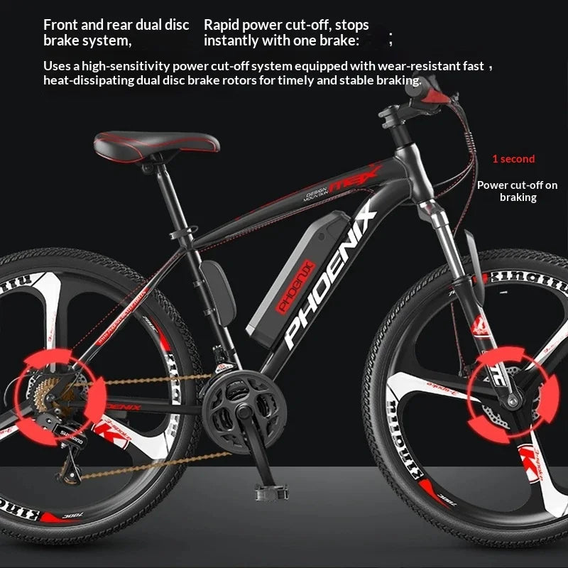 High-carbon steel frame ebike, 26-inch 350W 36V 20AH  battery adult electric bike, shock-absorbing comfortable electric bicycle