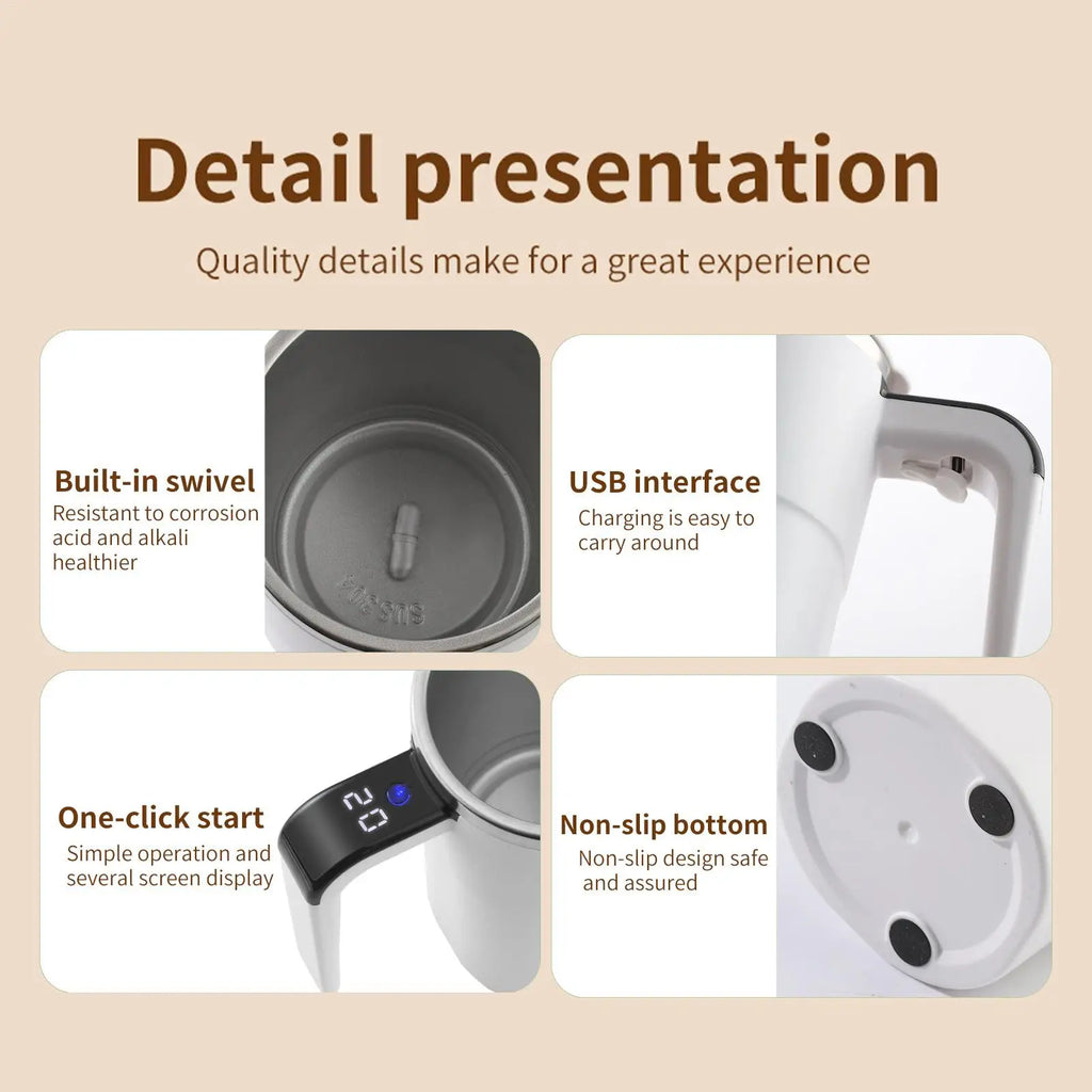 Automatic Mixing Coffee Cup Electric Rechargeable Mixer Self Stirrer Coffee Mug for Milk Cocoa Hot Chocolate Drinks Beverages
