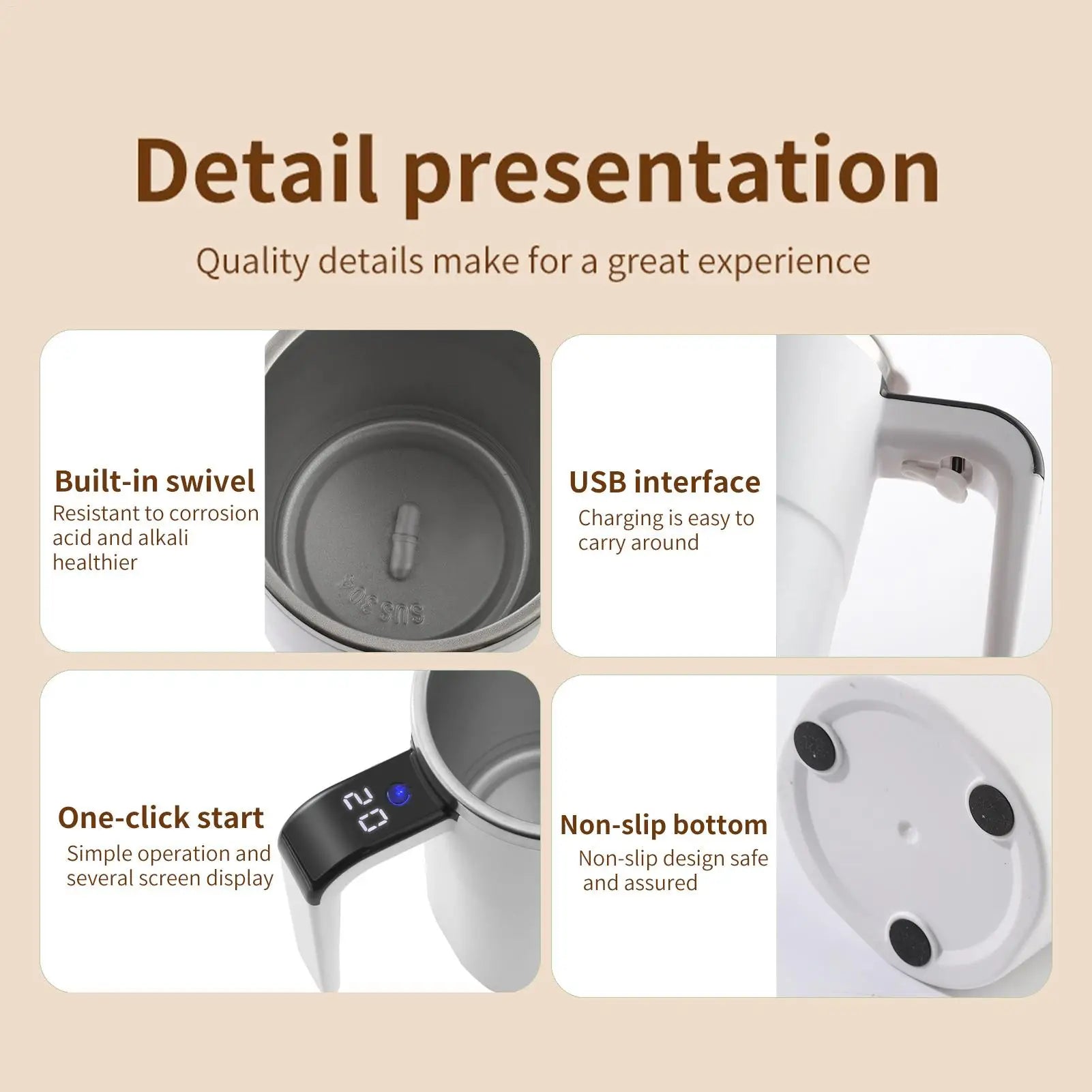 Automatic Mixing Coffee Cup Electric Rechargeable Mixer Self Stirrer Coffee Mug for Milk Cocoa Hot Chocolate Drinks Beverages