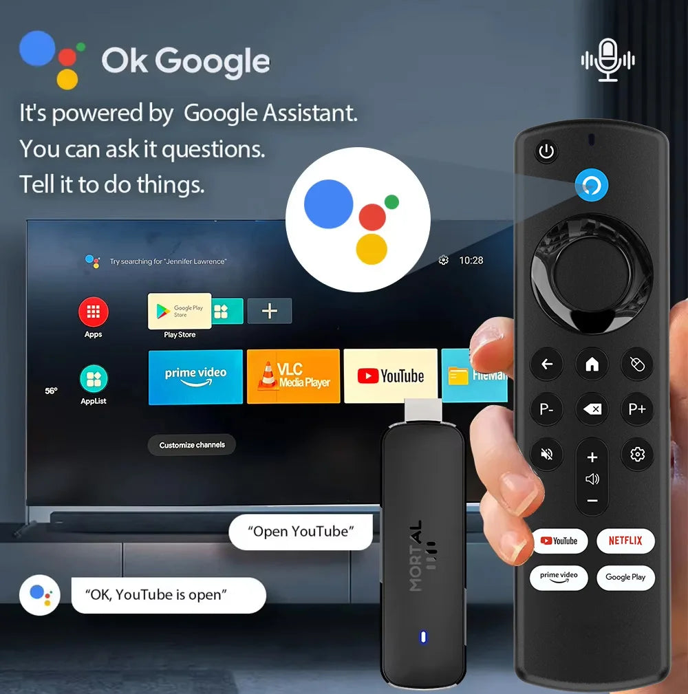 Hot TV Stick Q8 Voice Remote Dual Wifi 6 4K Ultra HD RK3518 Quad Core Streaming Stick Home Theater Media Player