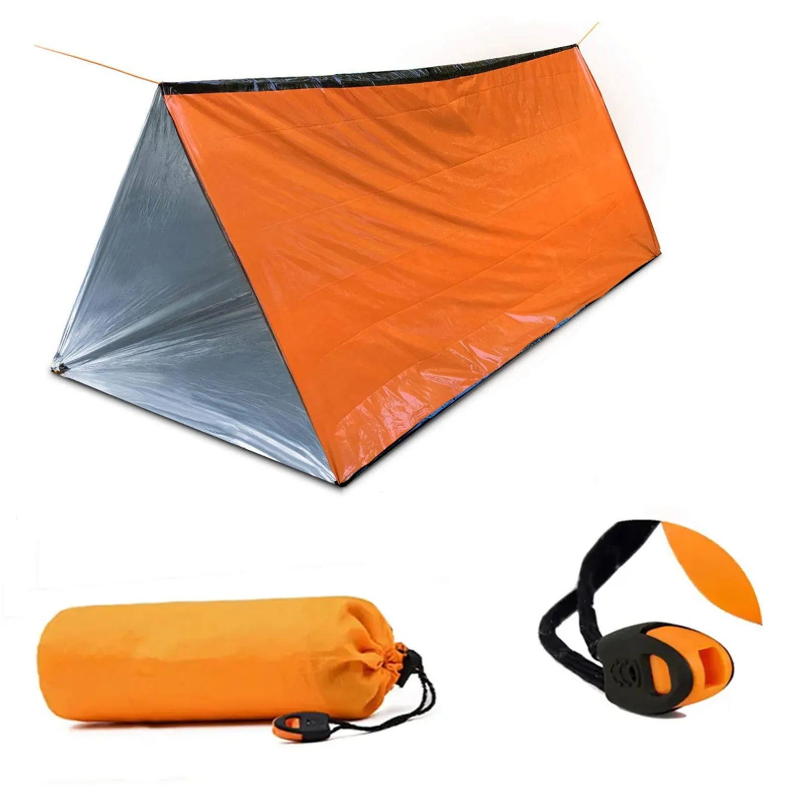 Emergency survival shelter tent - lightweight, compact and portable, equipped with safety posts, high visibility, instant constr