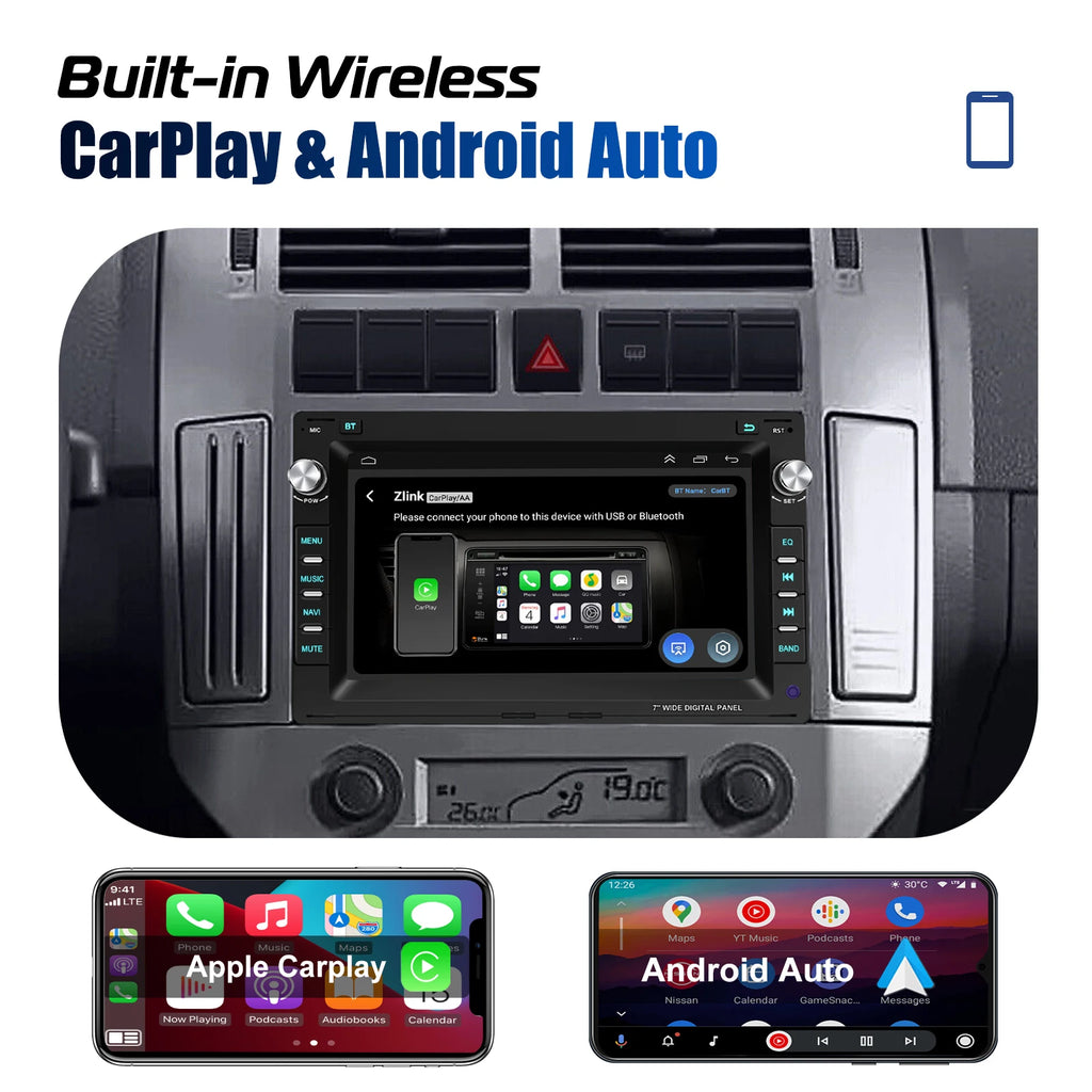 ESSGOO 7" Android 14 2+64G Wireless Apple Carplay Autoradio Für VW Polo 9N Golf 4 Passat B5 T5 GPS NAVI RDS Wifi Bluetooth FM EQ