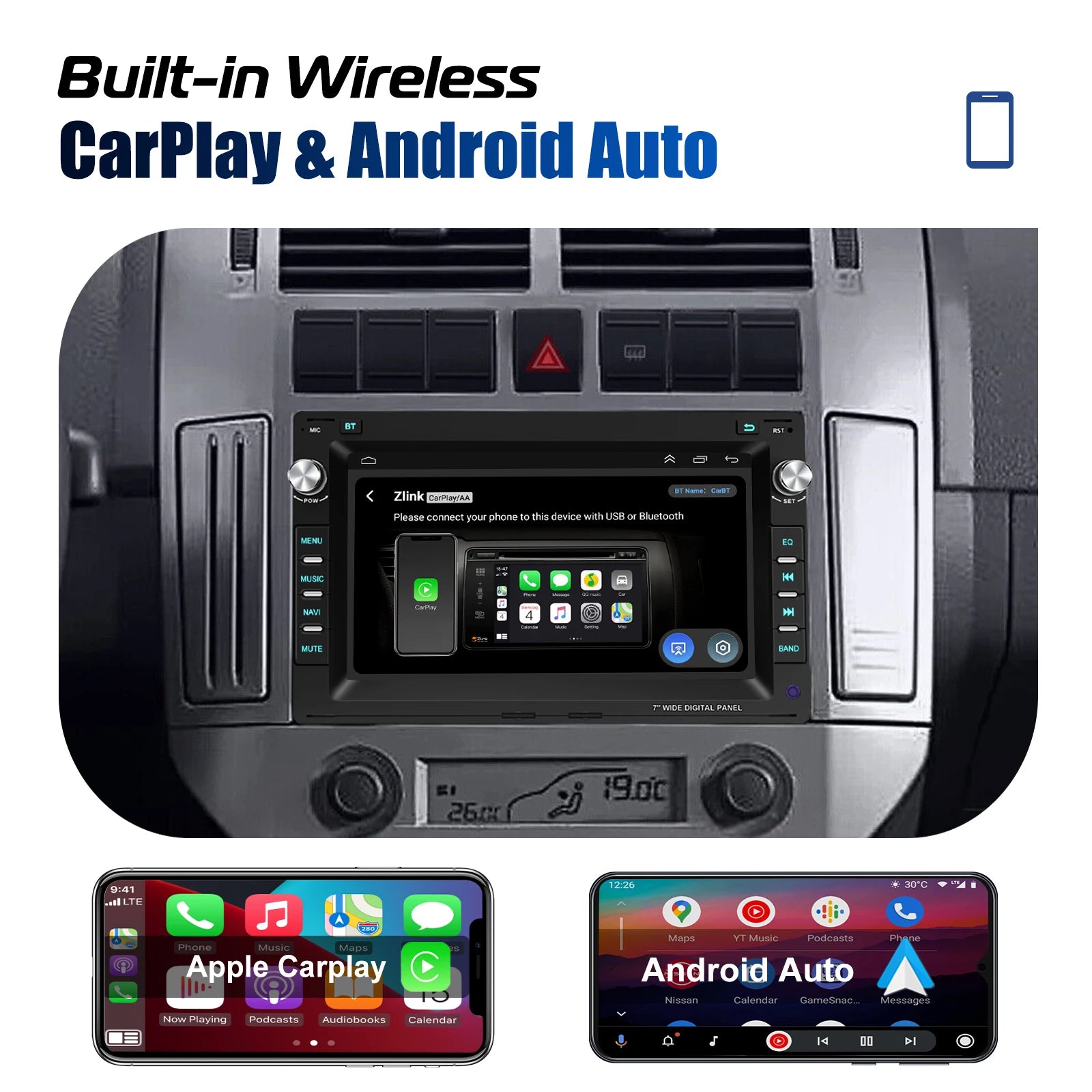 ESSGOO 7" Android 14 2+64G Wireless Apple Carplay Autoradio Für VW Polo 9N Golf 4 Passat B5 T5 GPS NAVI RDS Wifi Bluetooth FM EQ