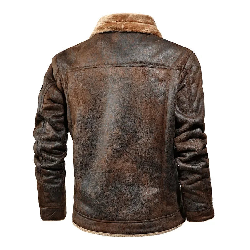 Men's Leather Jacket Leather Jacket for Men PU Shearling Bomber Pilot Jacket Vintage Military Aviatior Coat Flight Jacket Warm
