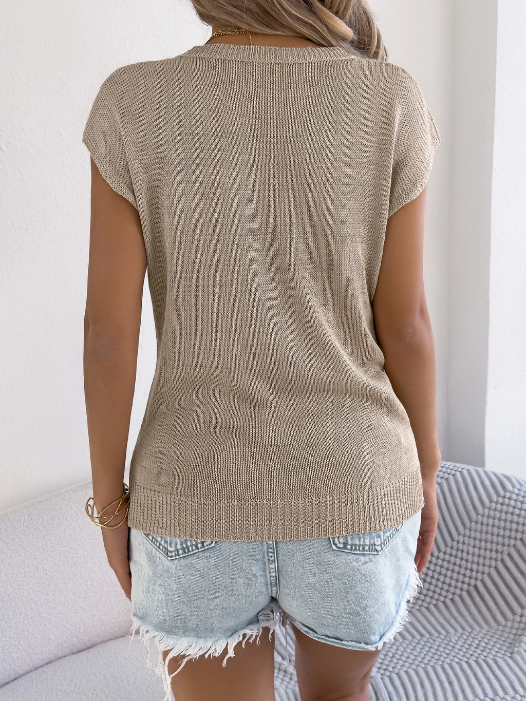 Casual Round Neck Batwing Sleeve Hollow Out Knit Women's Sweater For Summer Wear