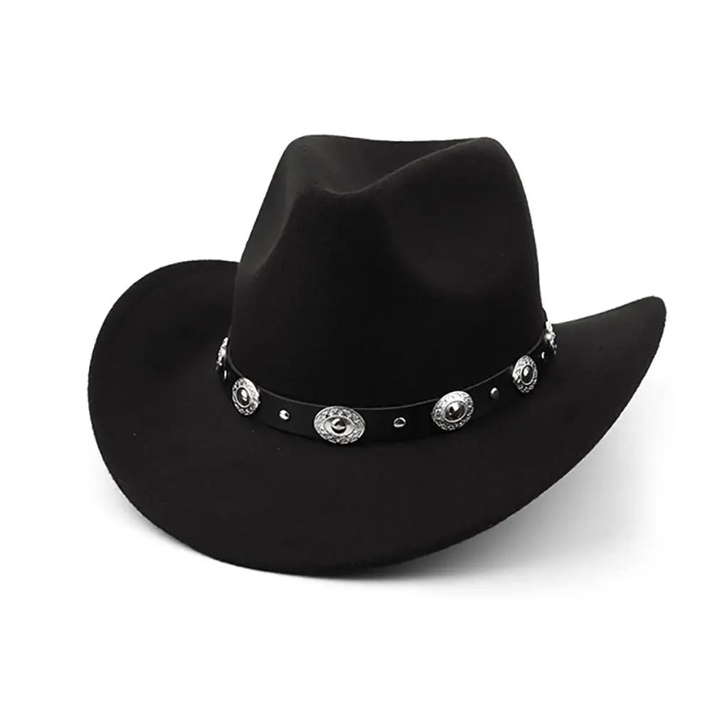 Vintage Western Cowboy Hat Comfortable Roll Up Brim Belt Buckle Cowgirl Fedora Cowgirl Church Sombrero Hombre Caps