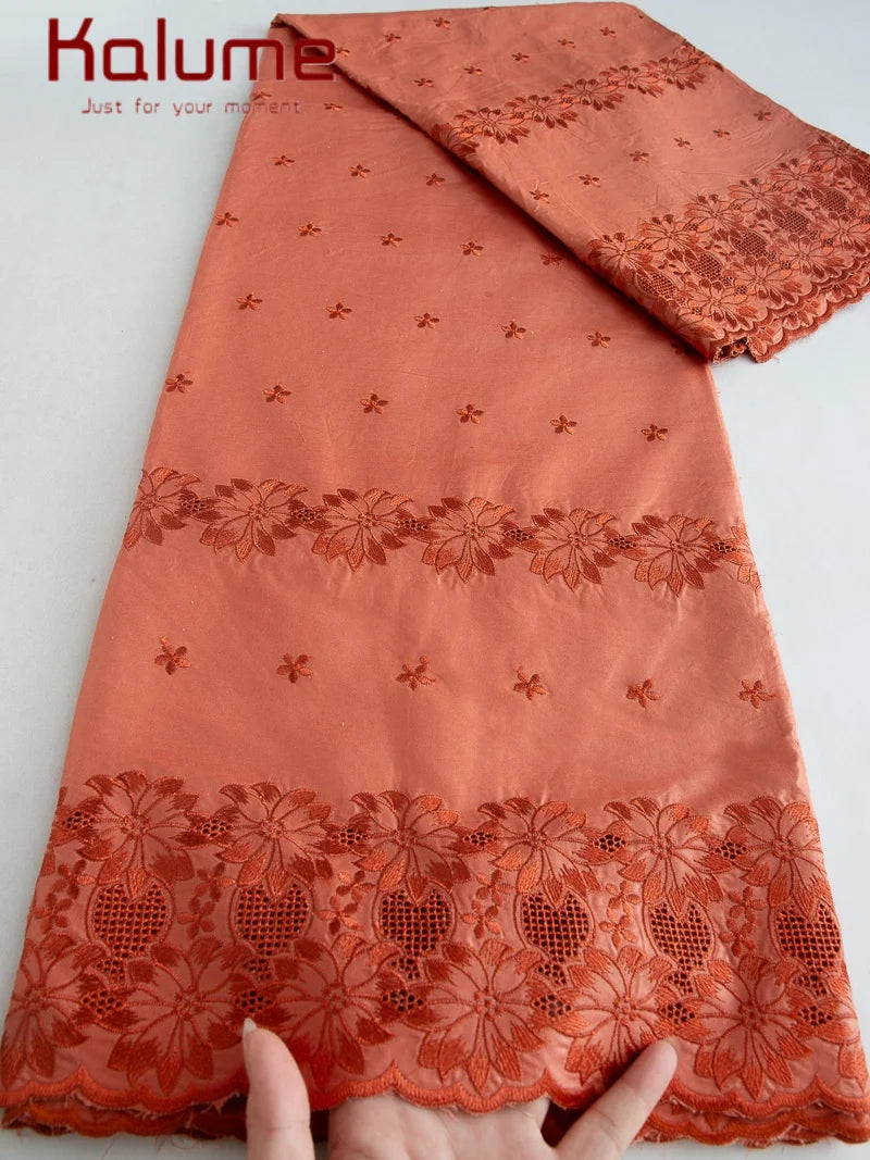 Kalume African Soft Cotton Fabric Dubai Lace Fabrics High Quality Material African Fabric for Sewing Man Suit Cloth 5Yards F4517