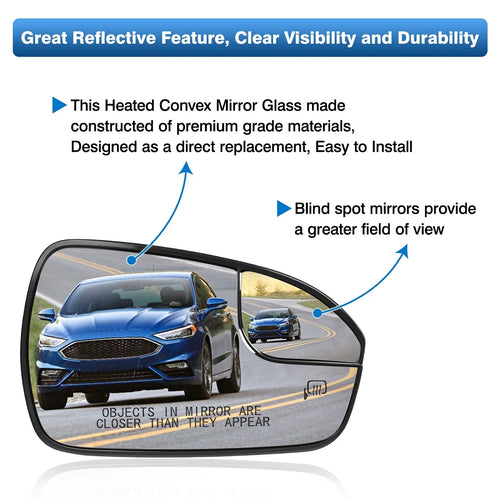 1PCS Replacement for Ford Fusion 2013-2020 Car Side Heated Mirror Glass Rearview Mirror Lens Left /Right DS7Z17K707B USA Version