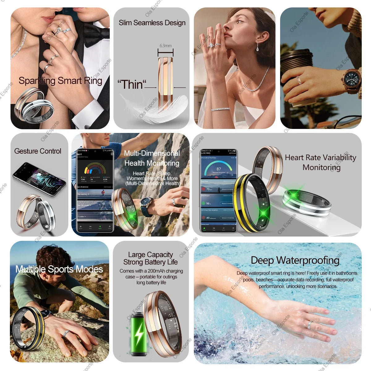 New Smart Ring Female Health Tracking Temperature Heart Rate Blood Oxygen Sleep Monitor Motion-Sensing Game IP68 Waterproof Ring