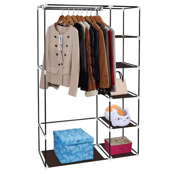 67" Portable Clothes Closet Wardrobe with Non-woven Fabric and Hanging Rod Quick and Easy to Assemble Dark Brown