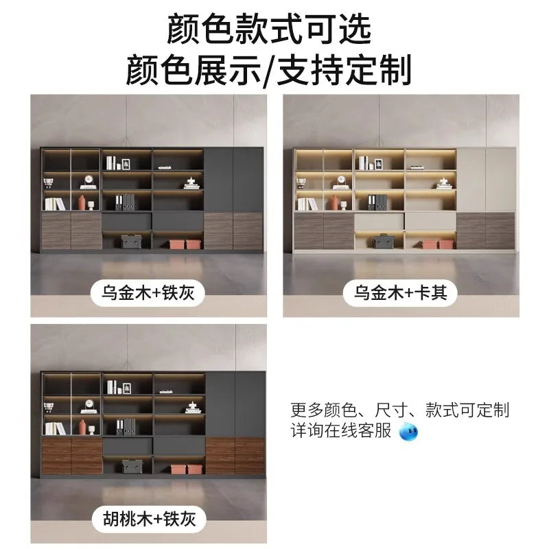 File Cabinet Wooden Office Bookcase Boss Background Cabinet Data Cabinet Locker Simple Modern Glass Door Against The Wall