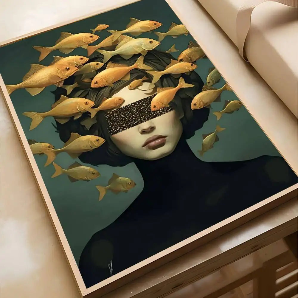 MINISO Oil Painting By Numbers Surrealism Woman Portrait Canvas Fish And Girl wall art Acrylic Paint By numbers For Adults