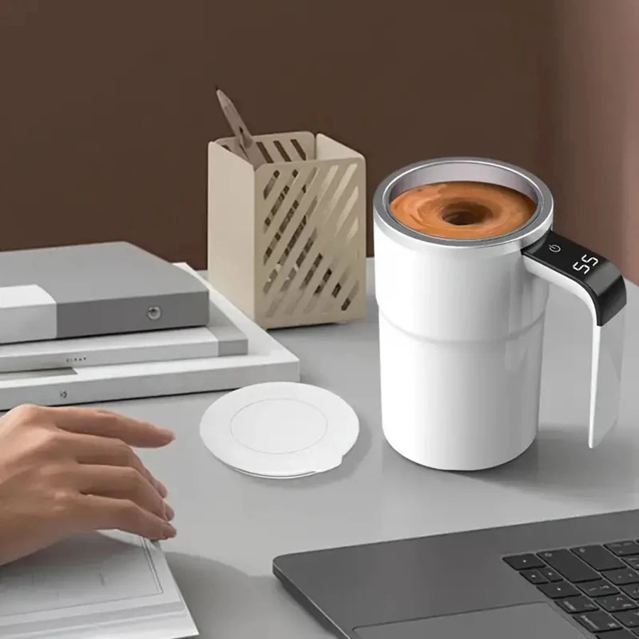 Digital temperature automatic stirring cup, automatic magnetic self stirring coffee cup with temperature display function,