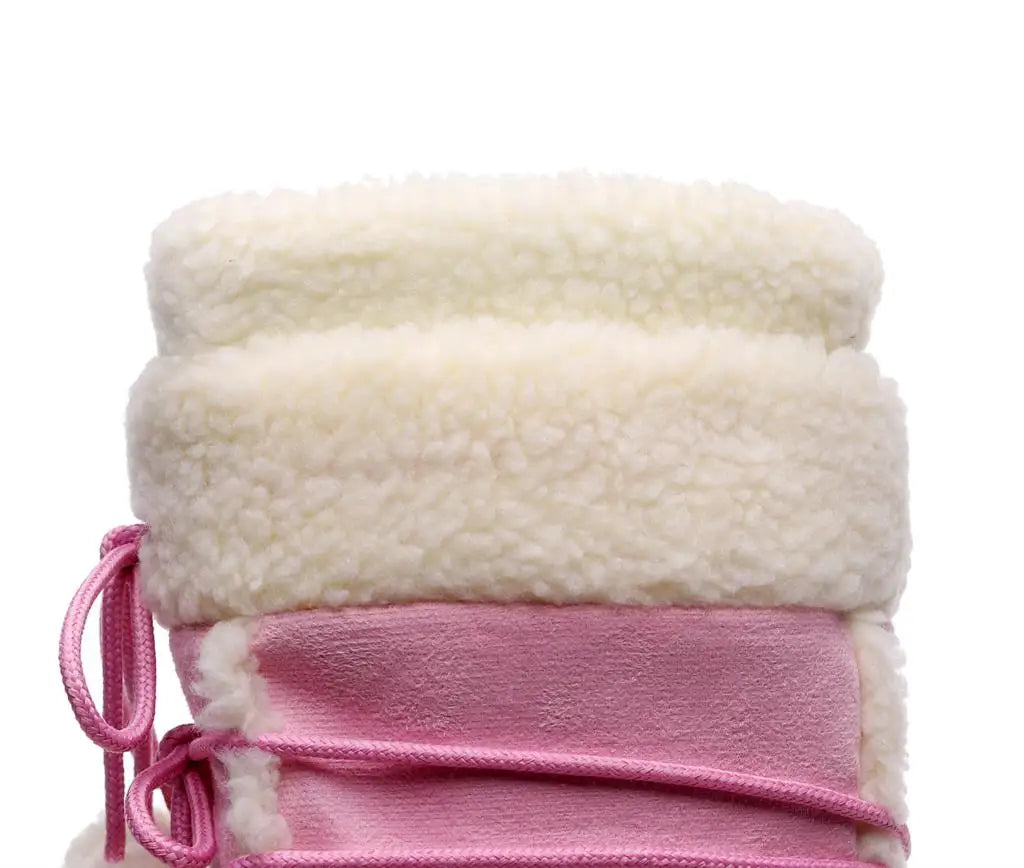 Winter Women Snow Boots Warm Plush Comfortable Platform Shoes Lady Lace-up Mid-Calf Pink Boots Non-slip Platform Shoes Booties