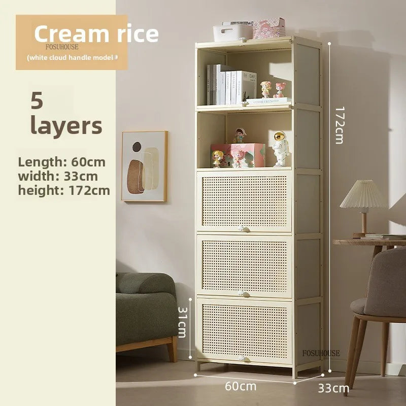 Cream Style Living Room Cabinets Household Bookcase with Door Storage Cabinet Floor Rack Wall Storage Cabinet Home Furniture